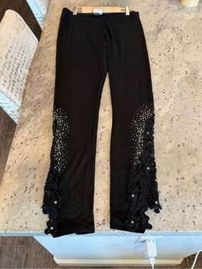 Vocal Black Stretch Leggings with Decorative Hem NWOT